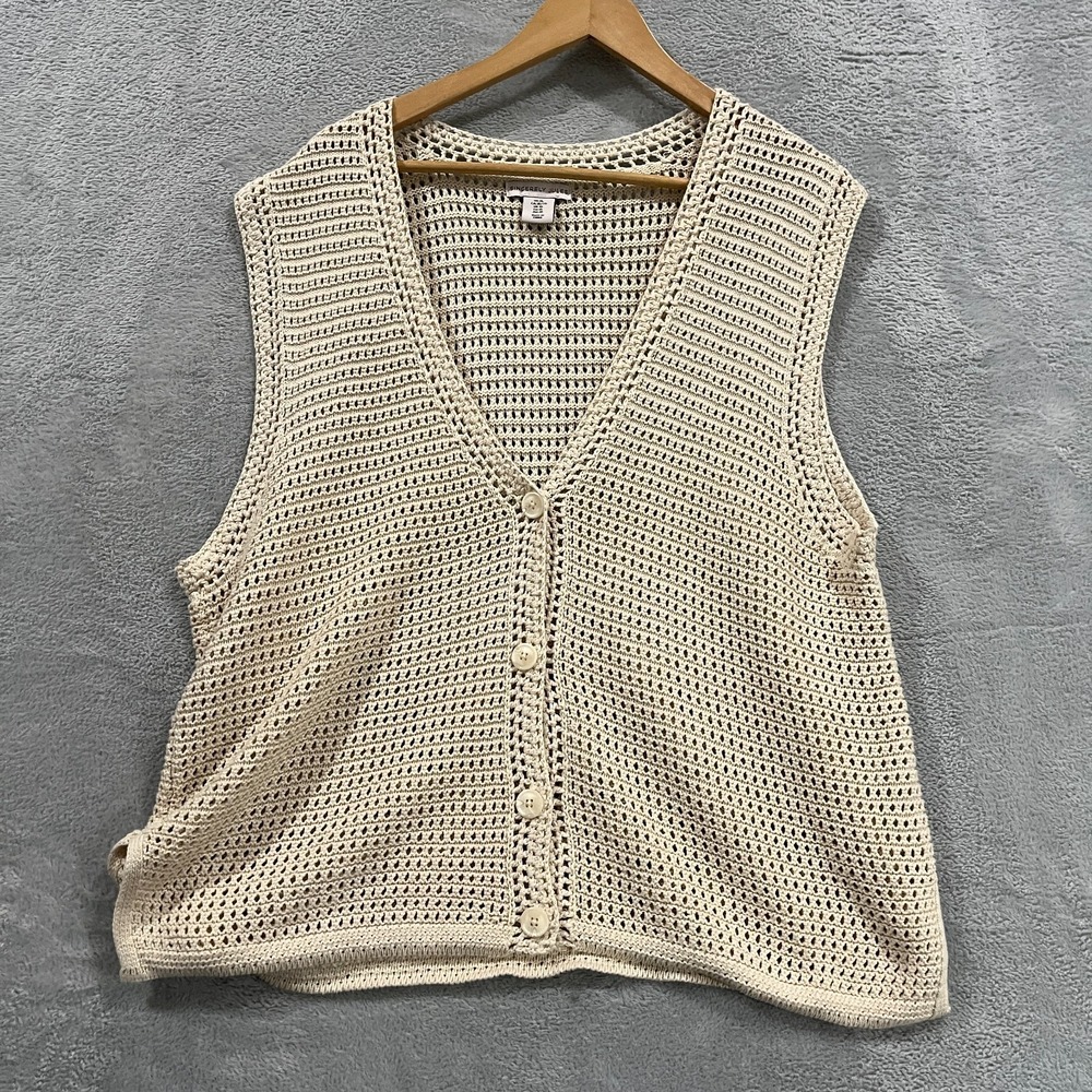 Sincerely Jules Vest Womens XL Cream Knit Crochet Blouse Top Bohemian Coquette